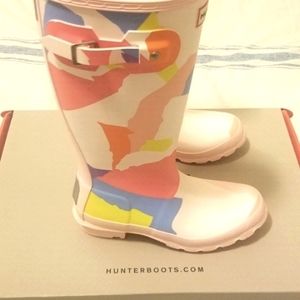 Hunter Girls Glacial Pink Camo Print Original Rain Boots "NEW" W/Box!